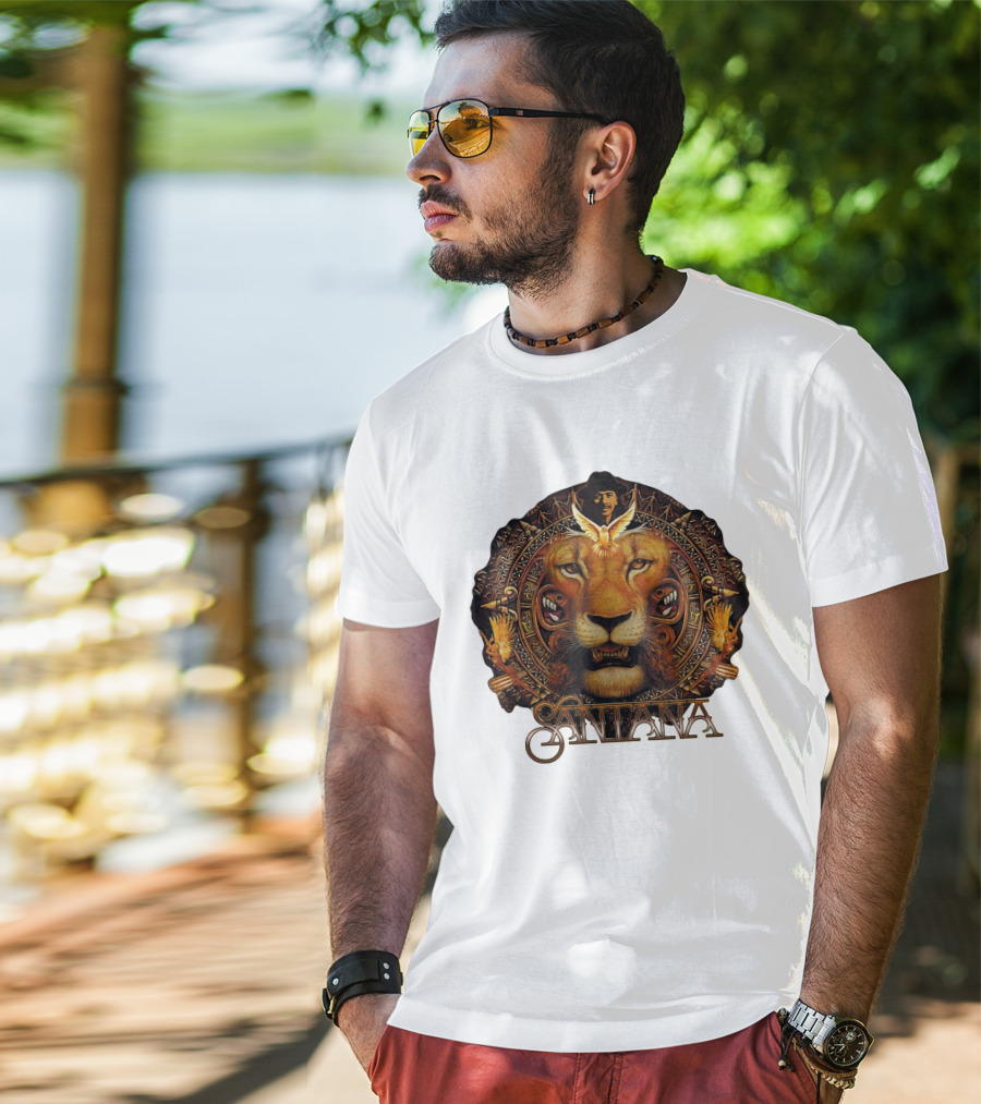 Santana Lion Artwork With Intricate Circular Motif T-Shirt