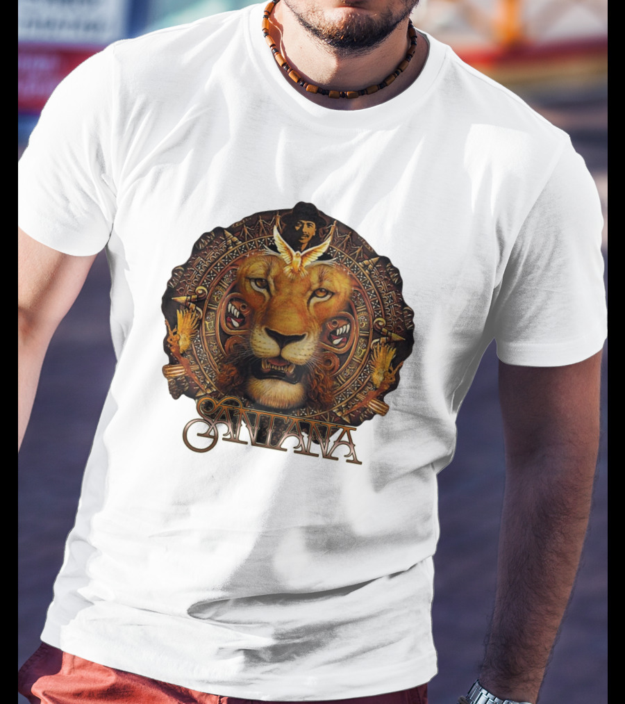 Santana Lion Artwork With Intricate Circular Motif T-Shirt