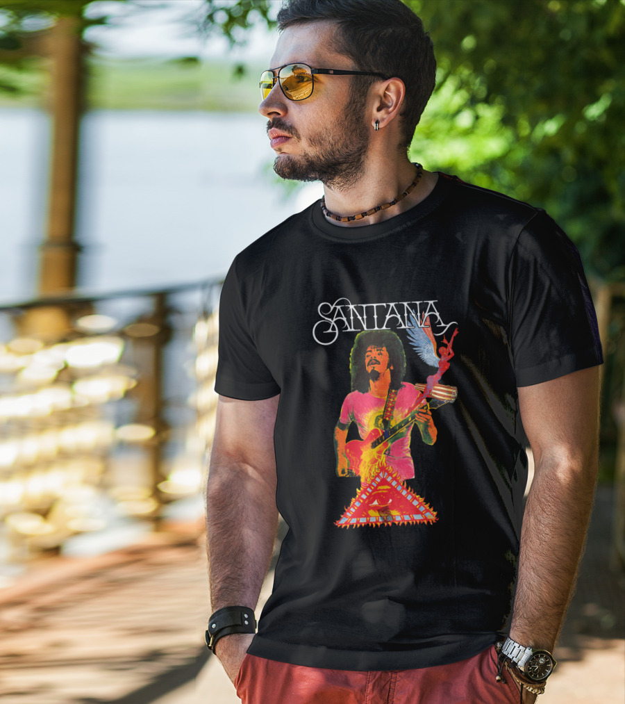 Santana Guitar Art With Angel And Pyramid T-Shirt