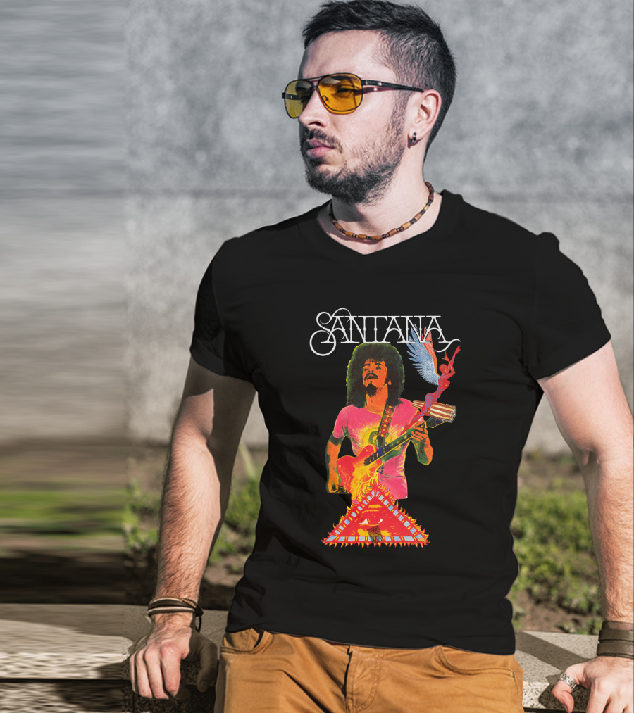 Santana Guitar Art With Angel And Pyramid T-Shirt