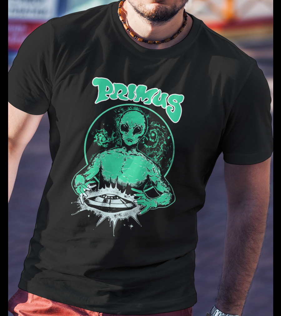 Primus Alien Holding Ufo With Cosmic T-Shirt