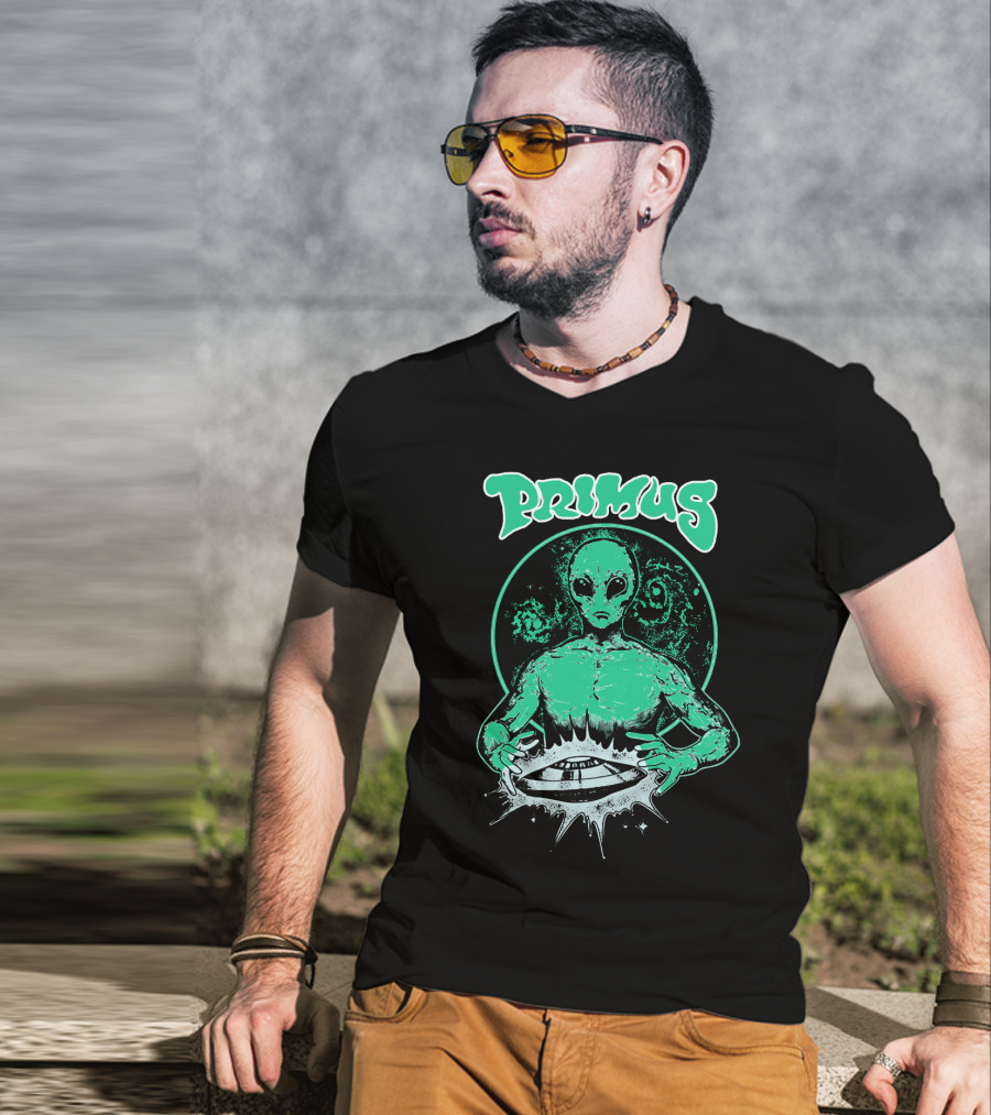 Primus Alien Holding Ufo With Cosmic T-Shirt