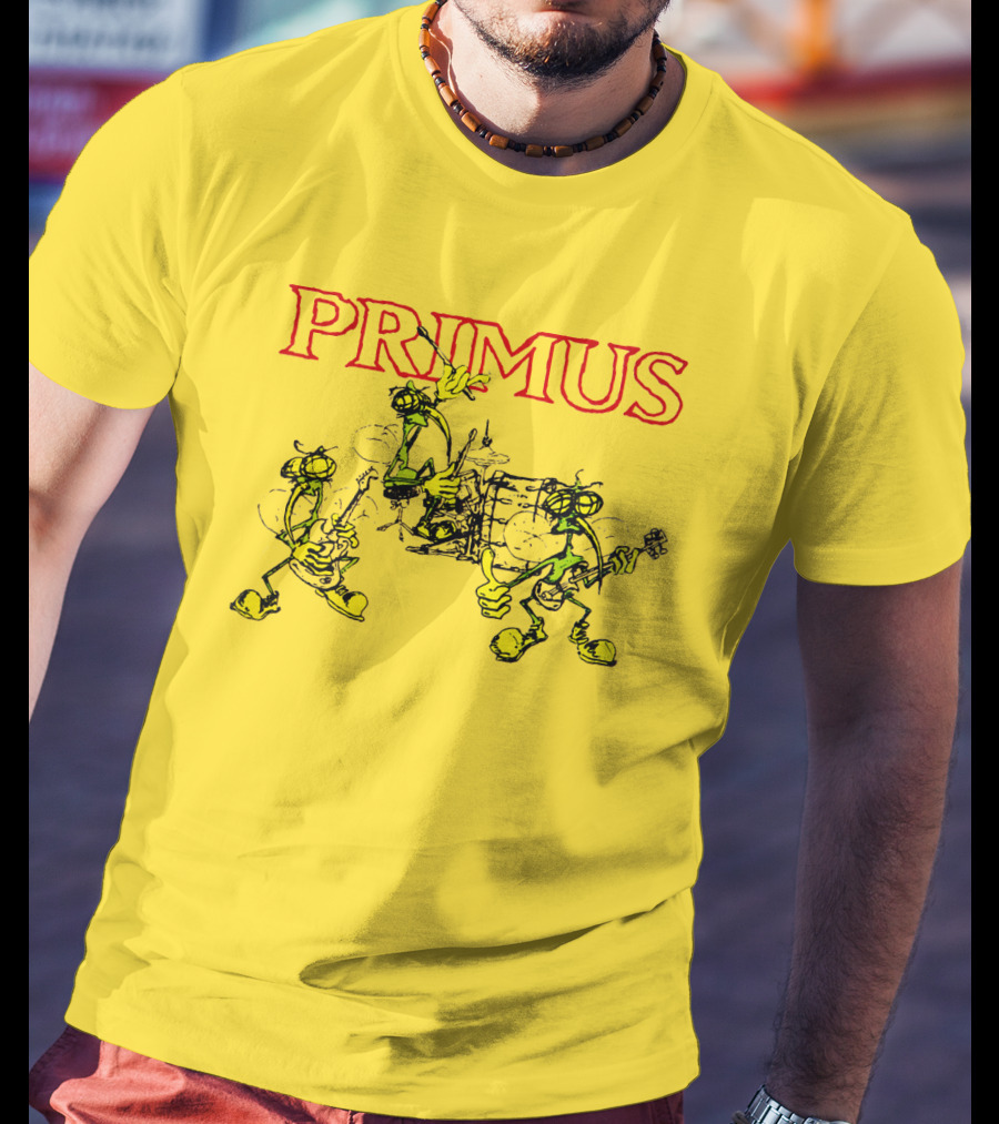 Primus Iconic Cartoon Figures With Red Title T-Shirt