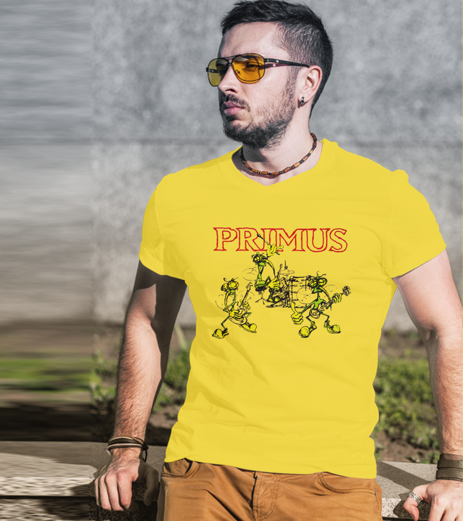 Primus Iconic Cartoon Figures With Red Title T-Shirt