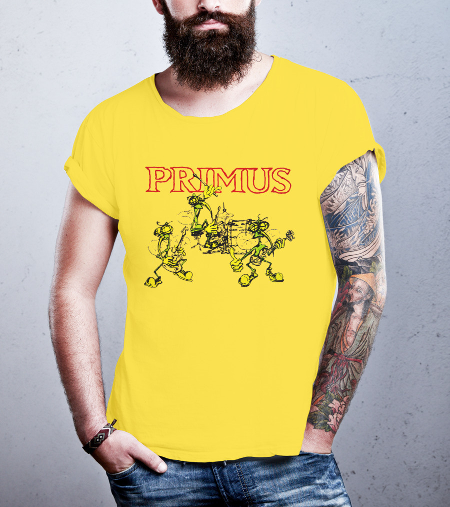 Primus Iconic Cartoon Figures With Red Title T-Shirt