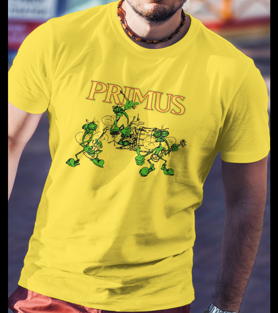Primus Band Alien Character Drumming And Guitar Playing Scene T-Shirt