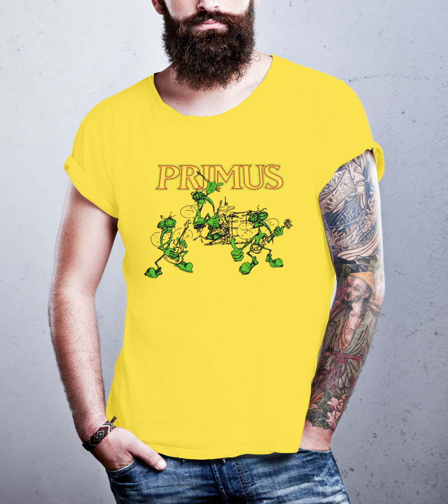 Primus Band Alien Character Drumming And Guitar Playing Scene T-Shirt