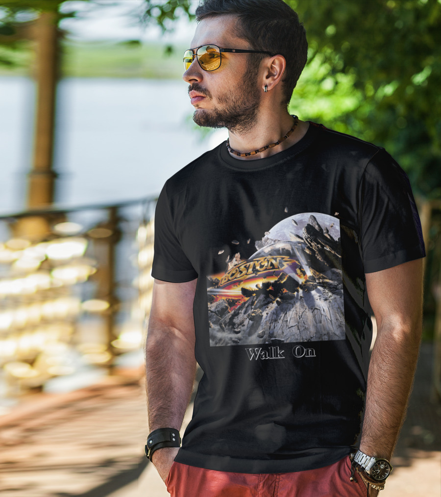Boston Walk On Rock Explosion Moon Scene T-Shirt