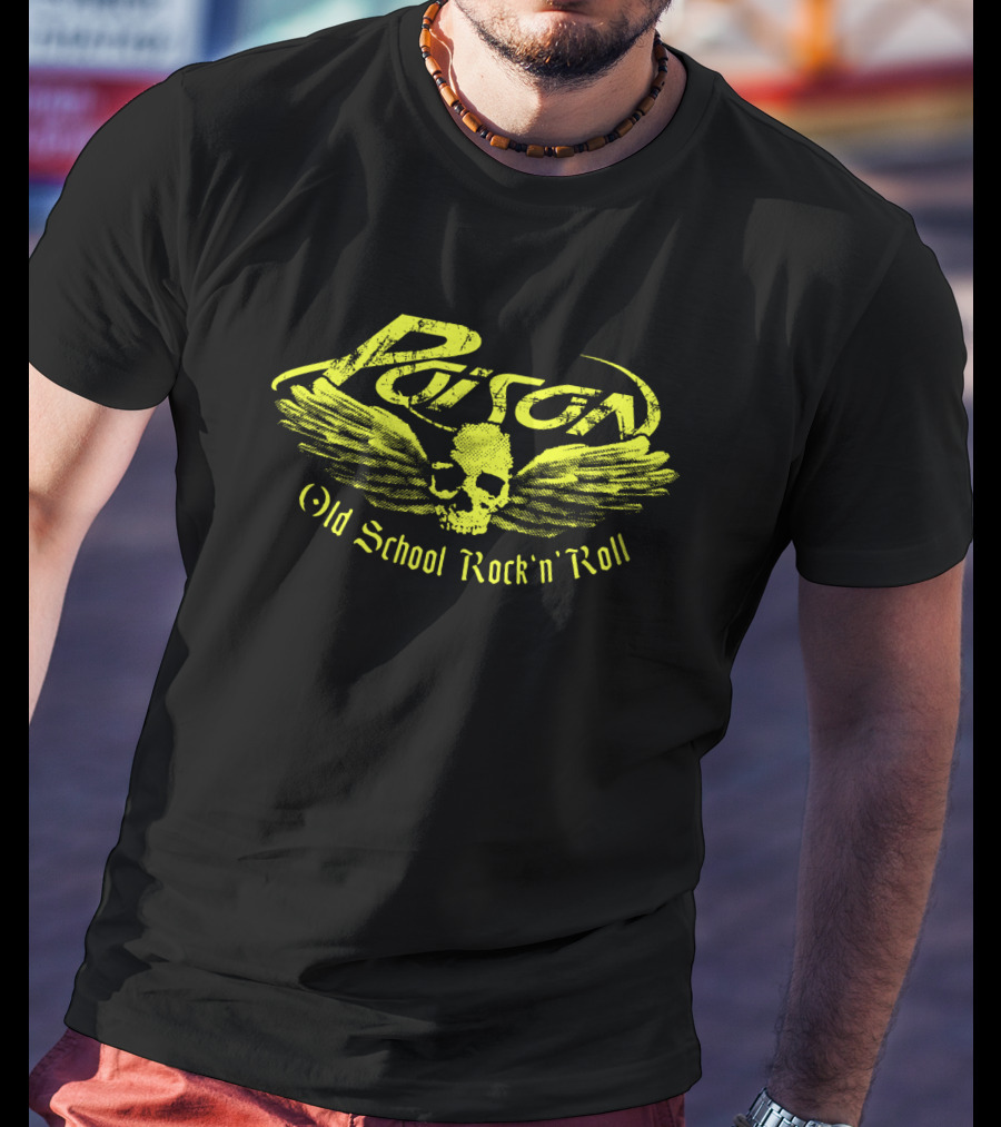 Poison Old School Rock 'N' Roll Skull With Wings T-Shirt