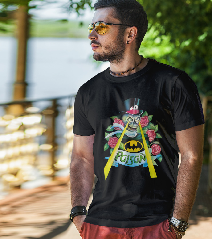 Poison Skull With Top Hat And Roses Featuring Bat T-Shirt
