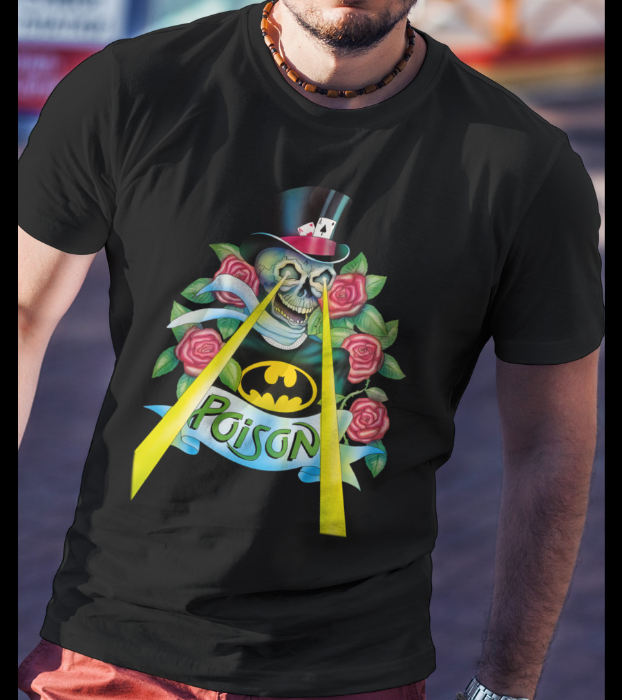 Poison Skull With Top Hat And Roses Featuring Bat T-Shirt