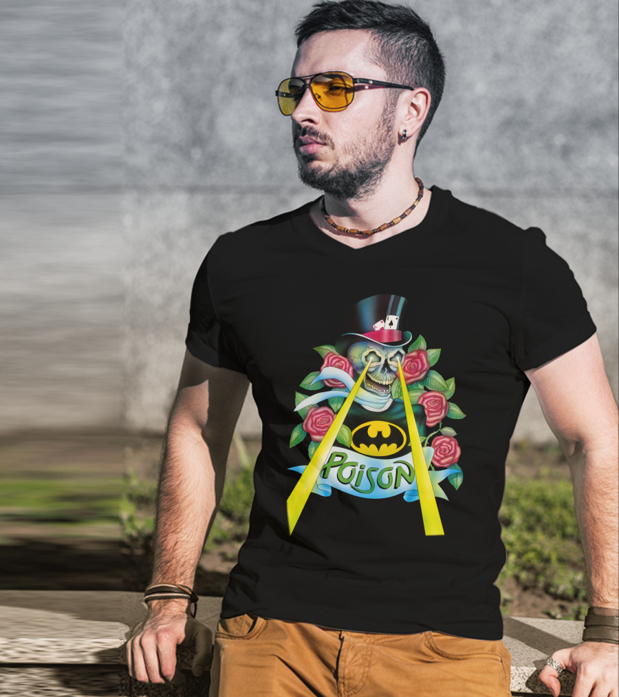 Poison Skull With Top Hat And Roses Featuring Bat T-Shirt