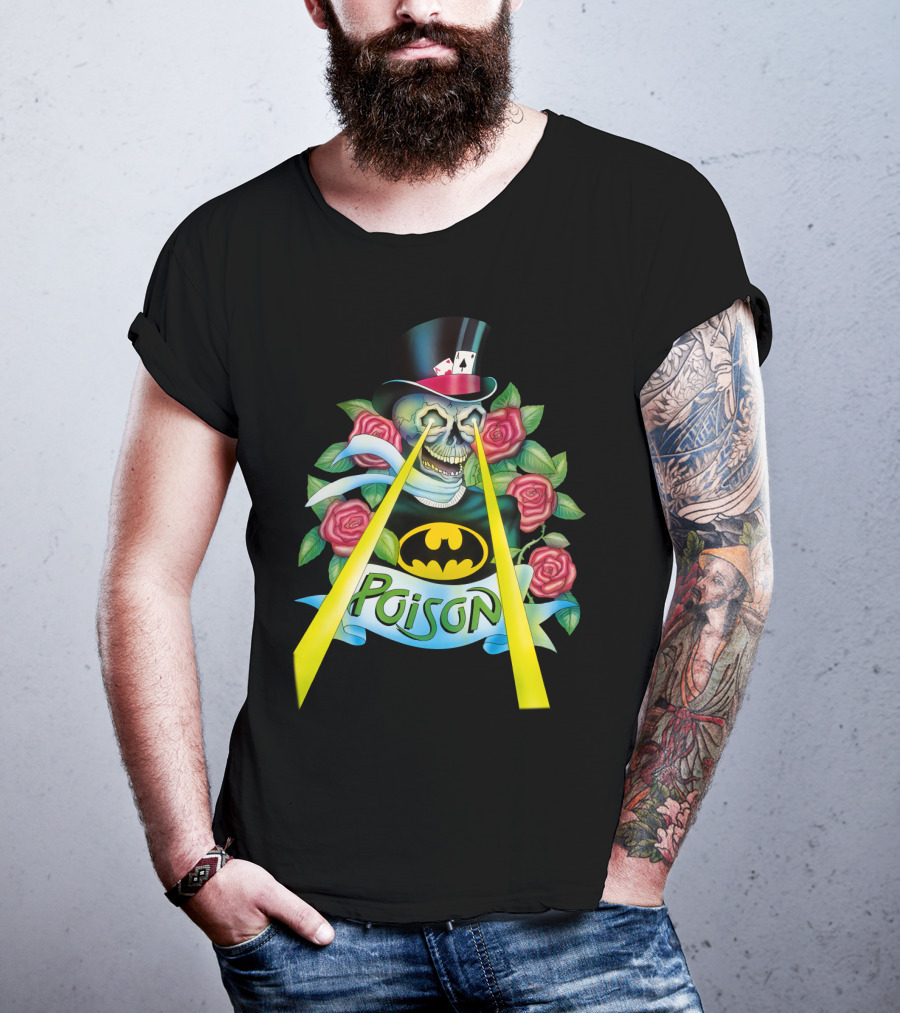 Poison Skull With Top Hat And Roses Featuring Bat T-Shirt
