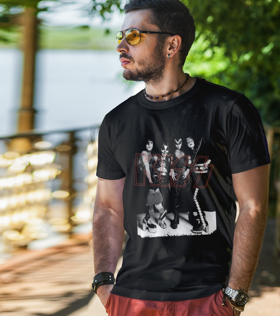 Kiss Band Classic Members Black And Whitephoto T-Shirt