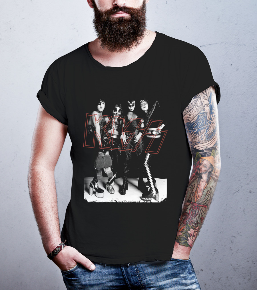 Kiss Band Classic Members Black And Whitephoto T-Shirt