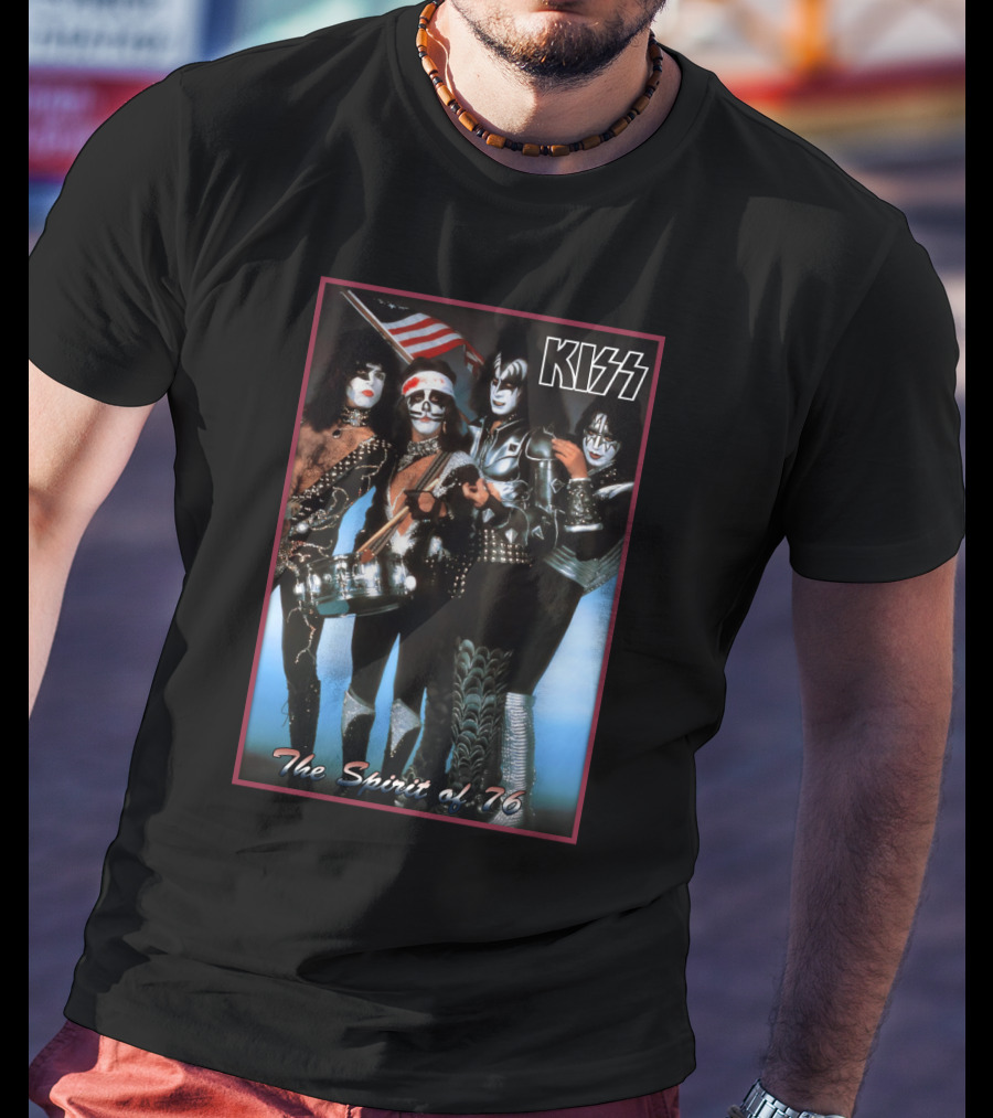 Kiss The Spirit Of '76 Band Portrait Poster With American Flag T-Shirt