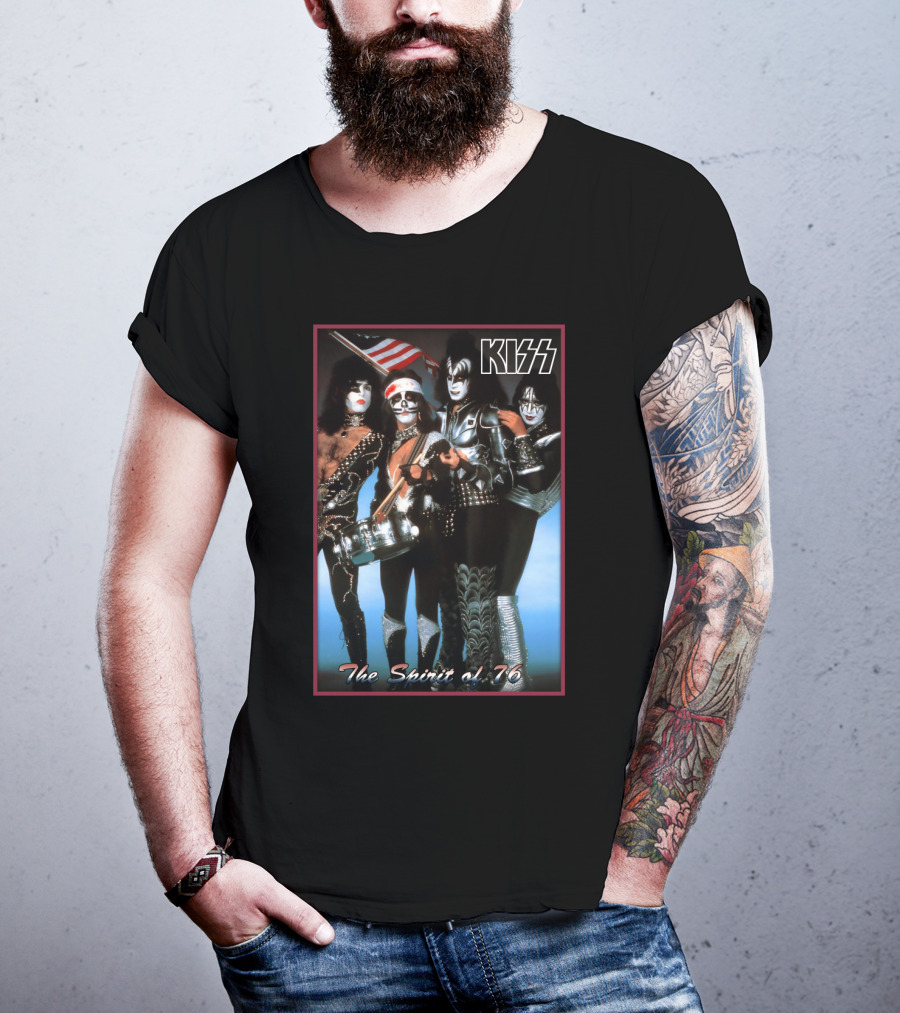 Kiss The Spirit Of '76 Band Portrait Poster With American Flag T-Shirt