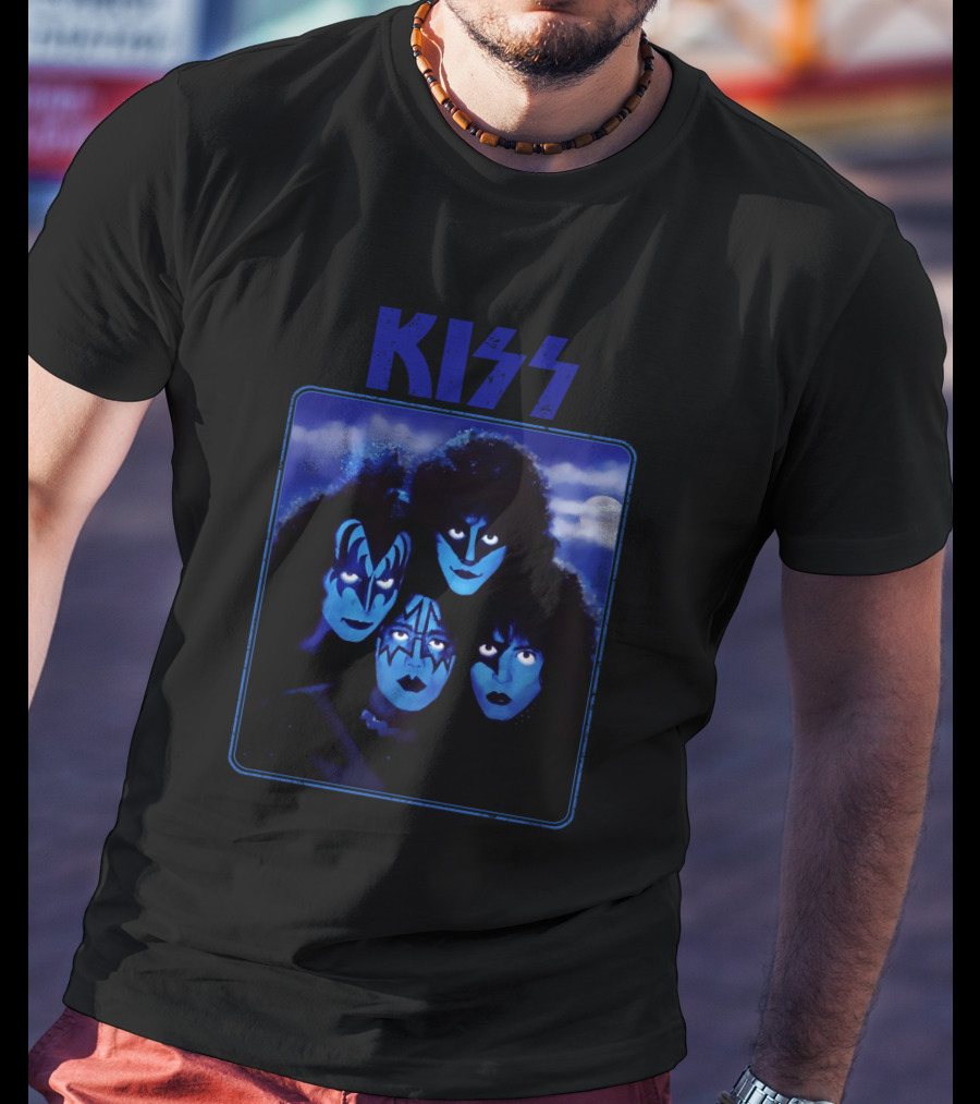 Kiss Band Portrait In Blue T-Shirt