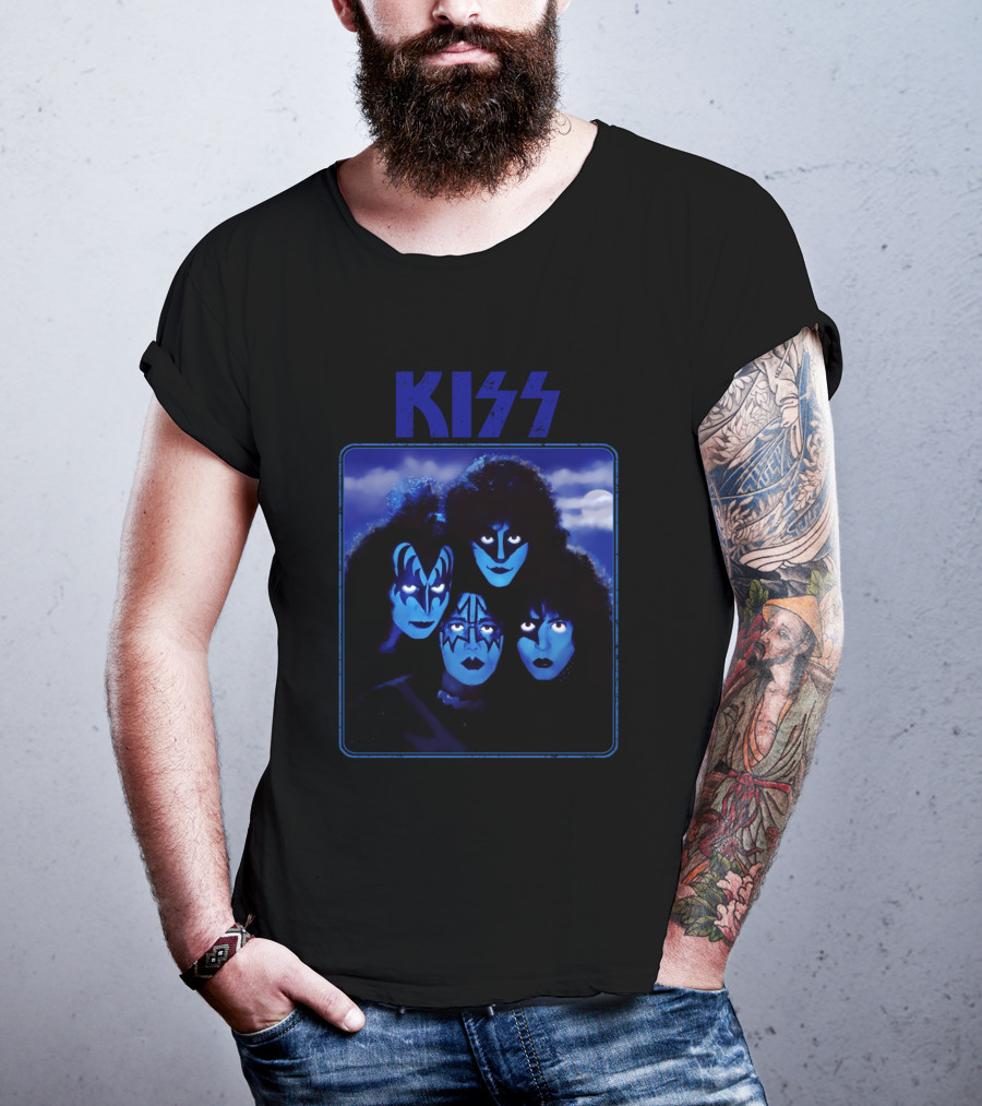 Kiss Band Portrait In Blue T-Shirt