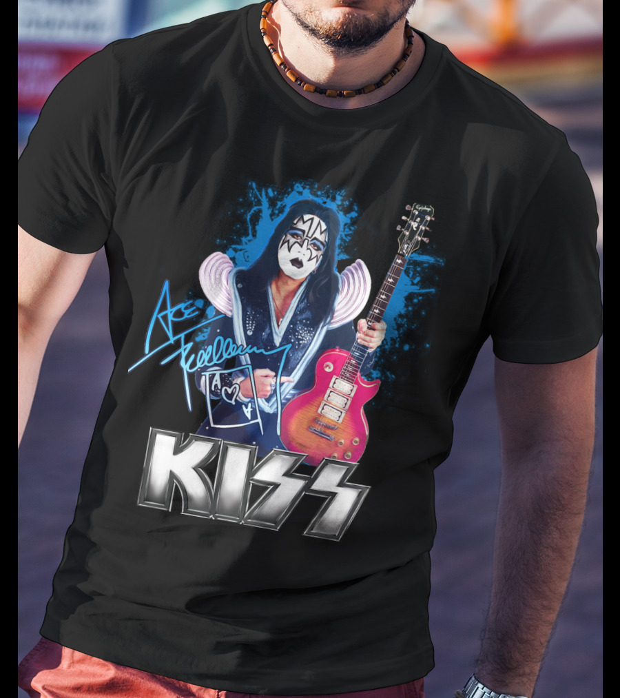 Kiss Ace Frehley Signature Graphic Guitar Art T-Shirt