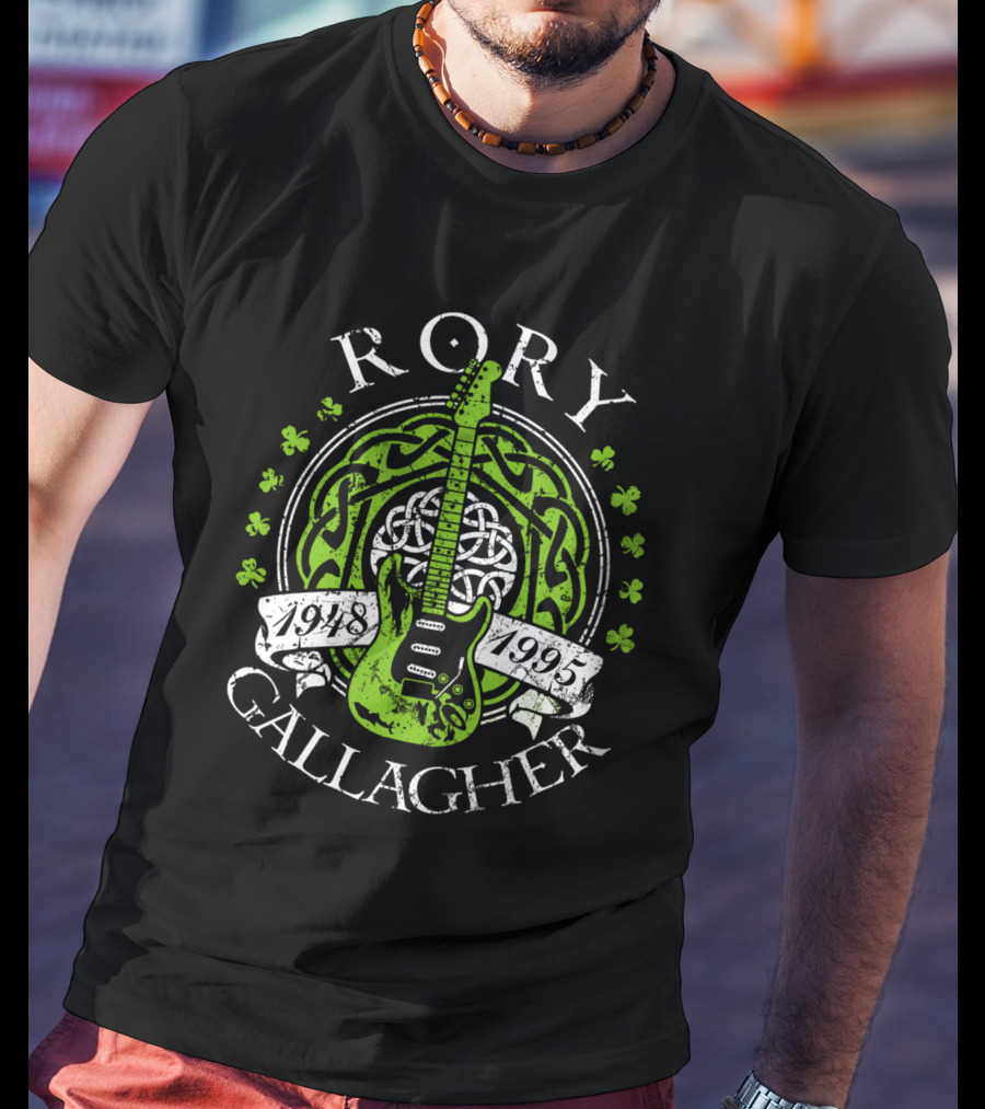 Rory Gallagher 1948-1995 Celtic Guitar And Shamrock T-Shirt