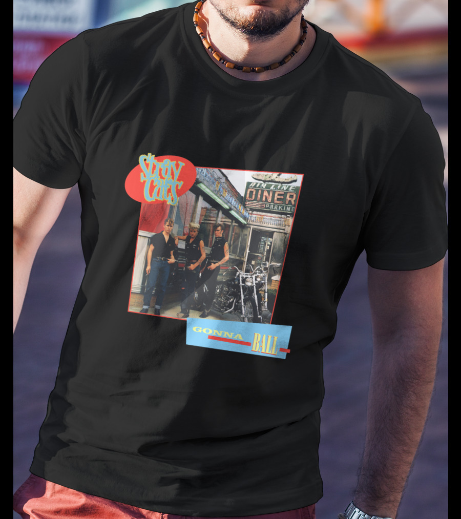 Stray Cats Gonna Ball Fine Line Diner Parking T-Shirt