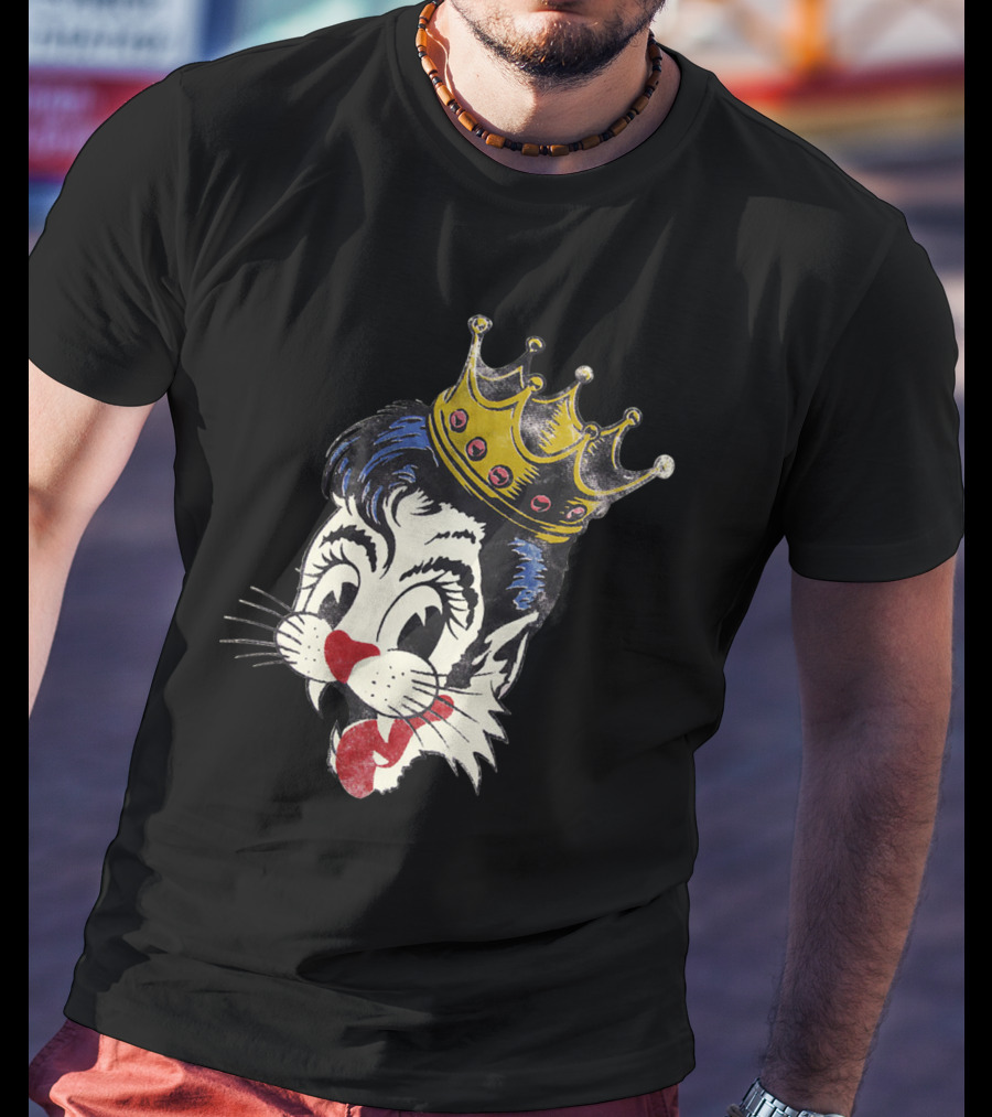 Kiss Cat King Retro Mascot Style With Crown T-Shirt