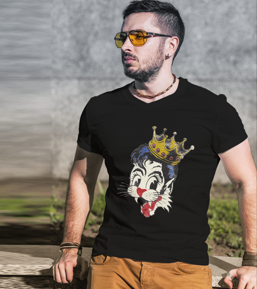 Kiss Cat King Retro Mascot Style With Crown T-Shirt
