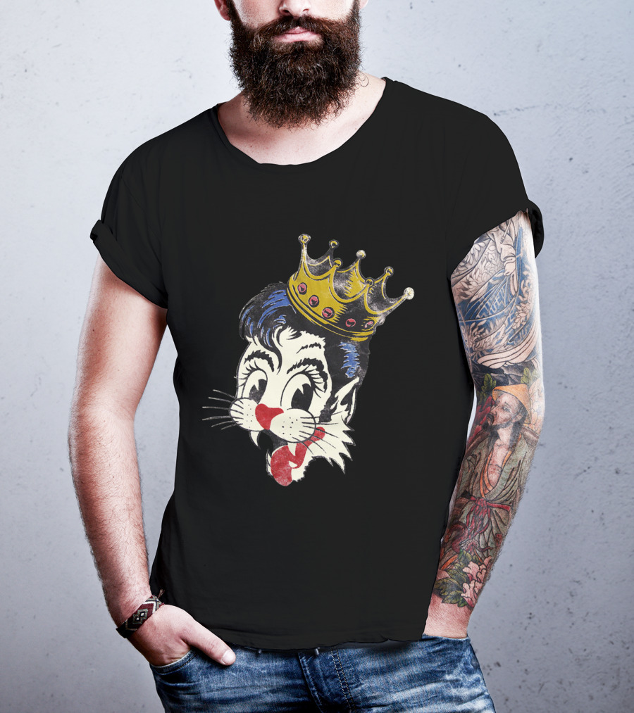 Kiss Cat King Retro Mascot Style With Crown T-Shirt
