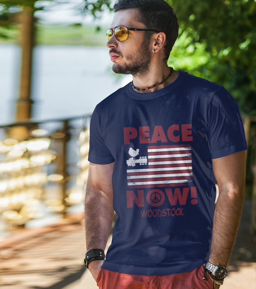Woodstock Peace Now! American Flag Guitar Bird T-Shirt