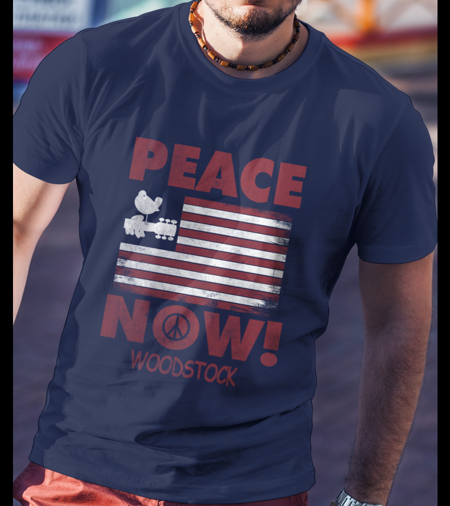Woodstock Peace Now! American Flag Guitar Bird T-Shirt