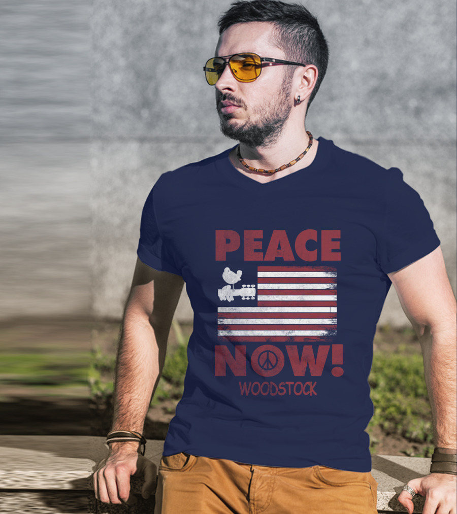 Woodstock Peace Now! American Flag Guitar Bird T-Shirt