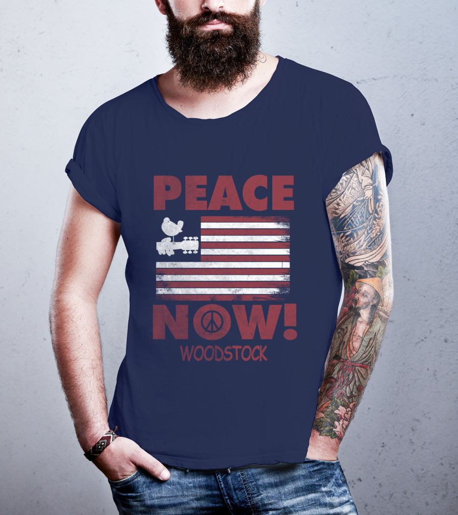 Woodstock Peace Now! American Flag Guitar Bird T-Shirt