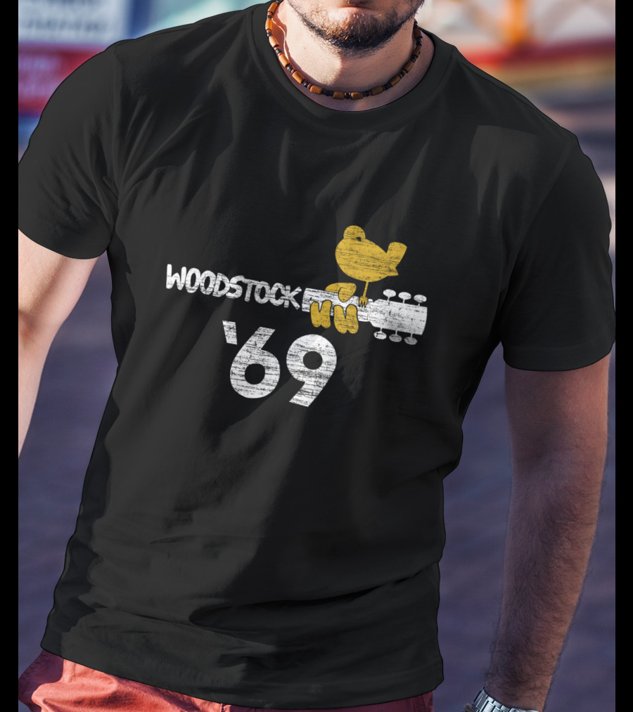 Woodstock Music Festival 1969 Yellow Bird On Guitar T-Shirt