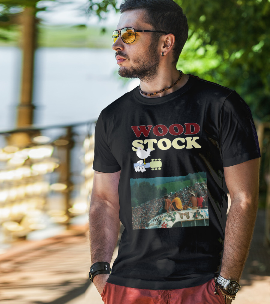Woodstock Peace Festival Sitting On Decorated Hippie Bus T-Shirt