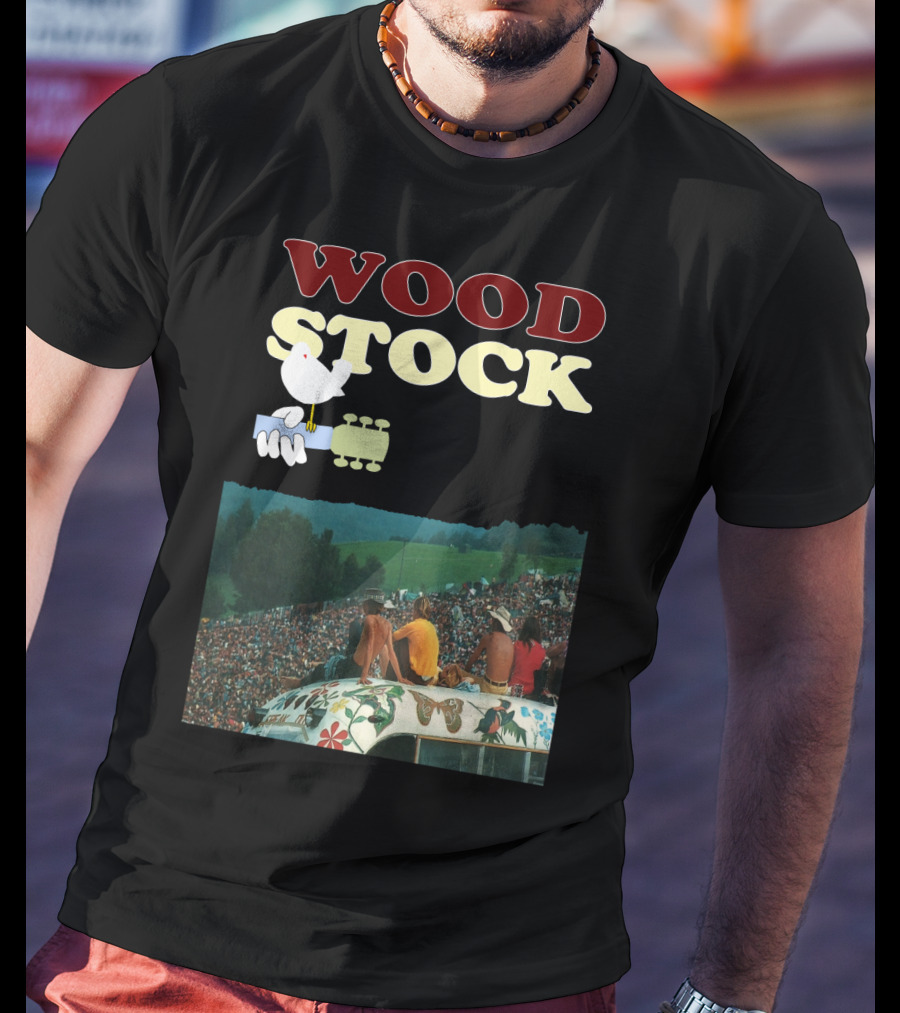 Woodstock Peace Festival Sitting On Decorated Hippie Bus T-Shirt