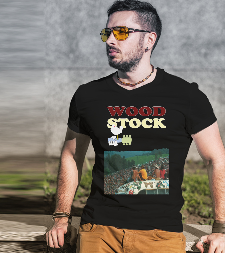 Woodstock Peace Festival Sitting On Decorated Hippie Bus T-Shirt