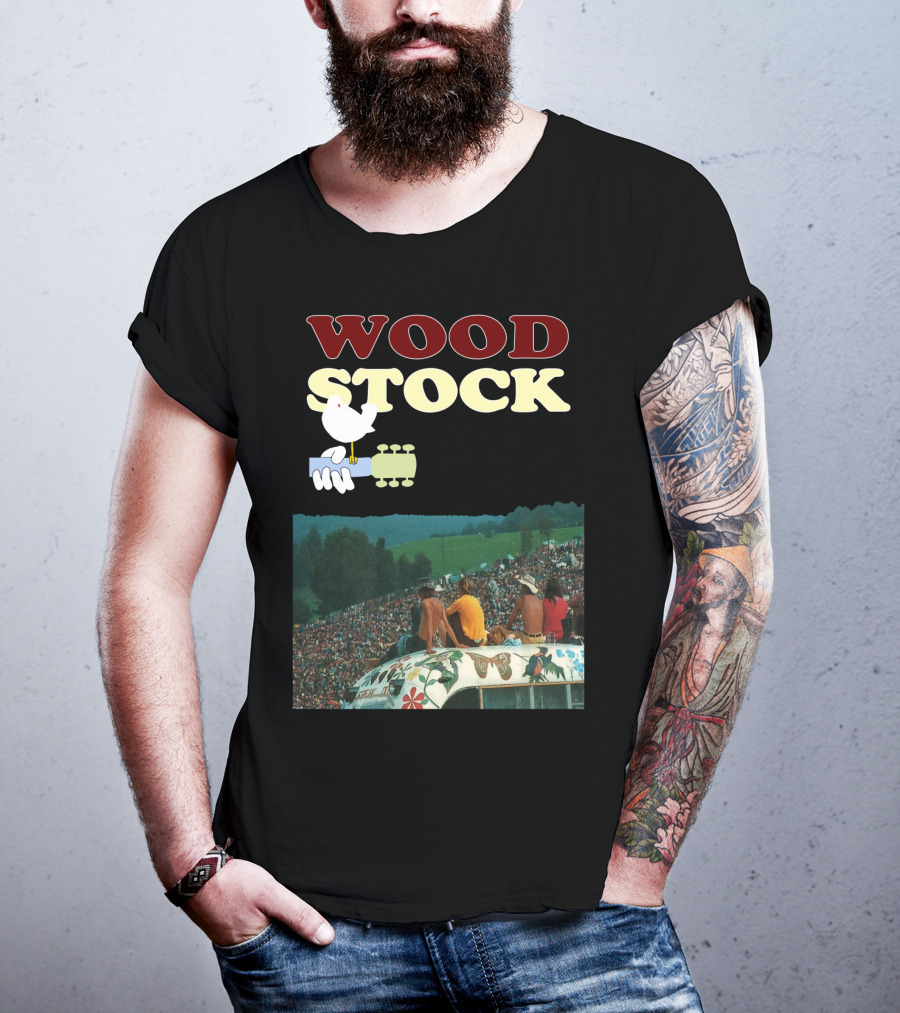 Woodstock Peace Festival Sitting On Decorated Hippie Bus T-Shirt