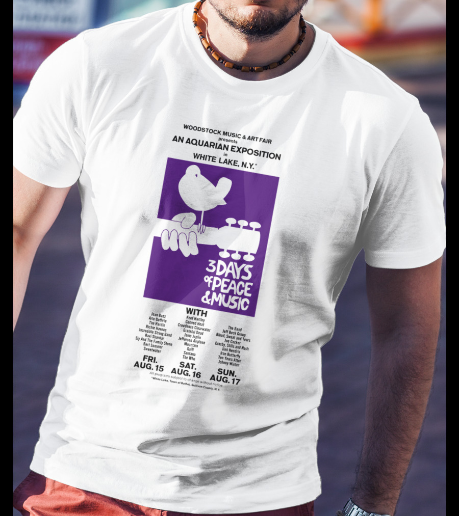 Woodstock Music & Art Fair An Aquarian Exposition White Lake Ny 3 Days Of Peace & Music Aug 15-17 T-Shirt
