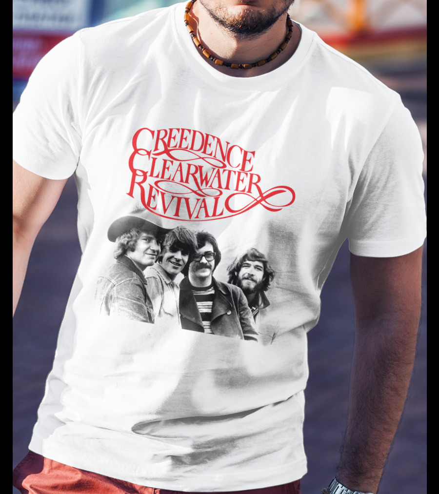 Creedence Clearwater Revival Band Photo Red T-Shirt