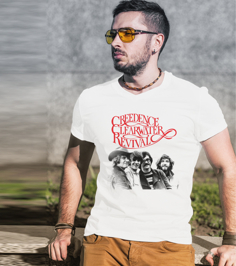Creedence Clearwater Revival Band Photo Red T-Shirt