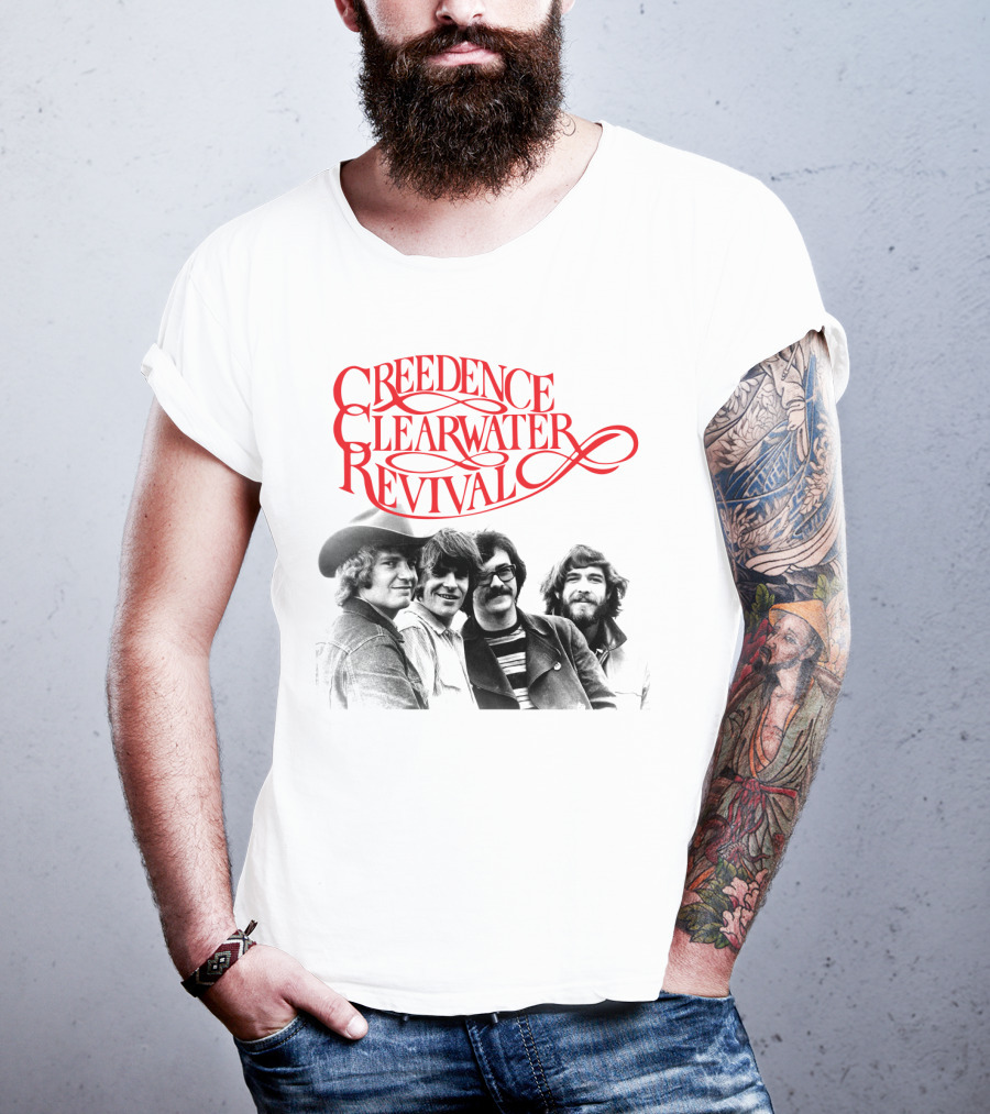 Creedence Clearwater Revival Band Photo Red T-Shirt