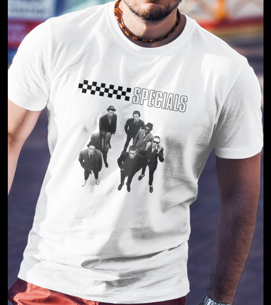 The Specials 2 Tone Ska Band Black-And-White Group Photo With Checkered T-Shirt