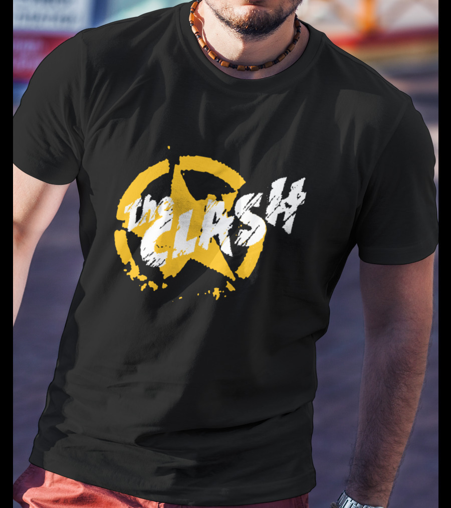 The Clash Star Logo Distressed Style Yellow And White T-Shirt