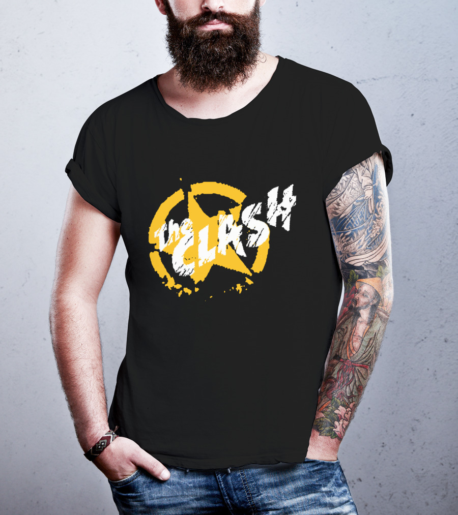 The Clash Star Logo Distressed Style Yellow And White T-Shirt