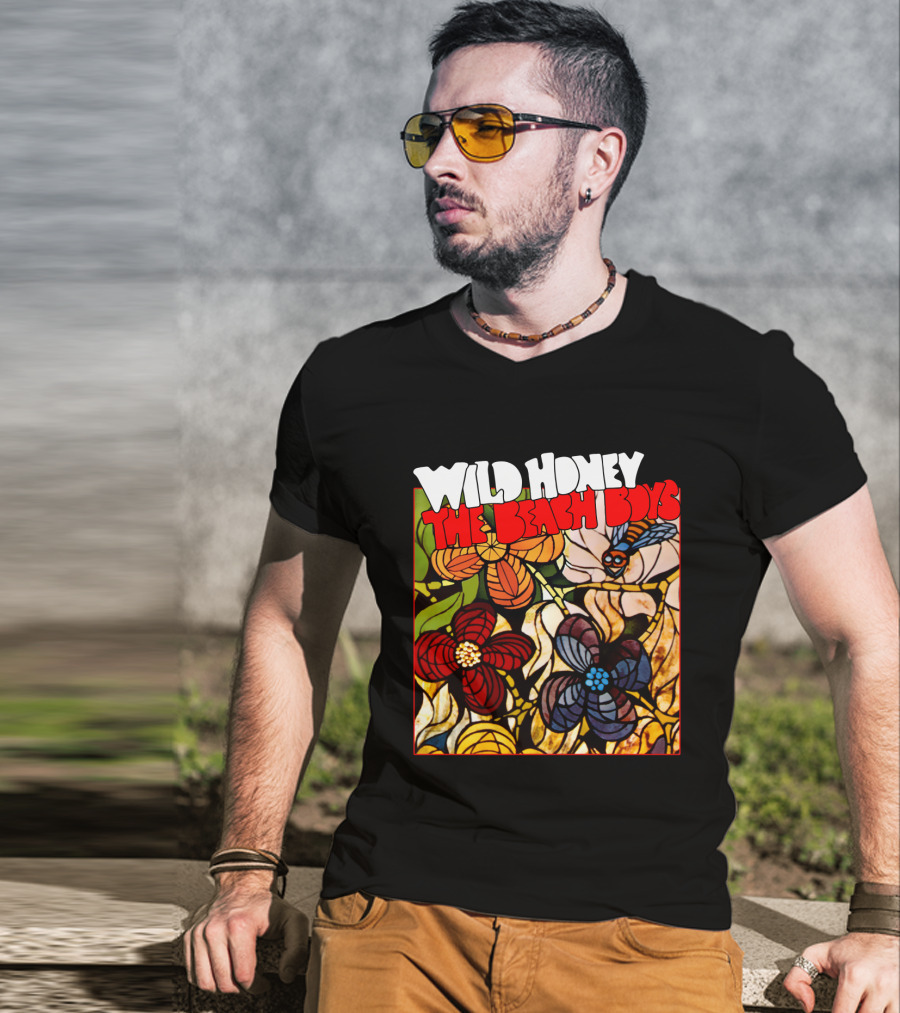 Wild Honey The Beach Boys Flowers And Bee Stained Glass Style T-Shirt
