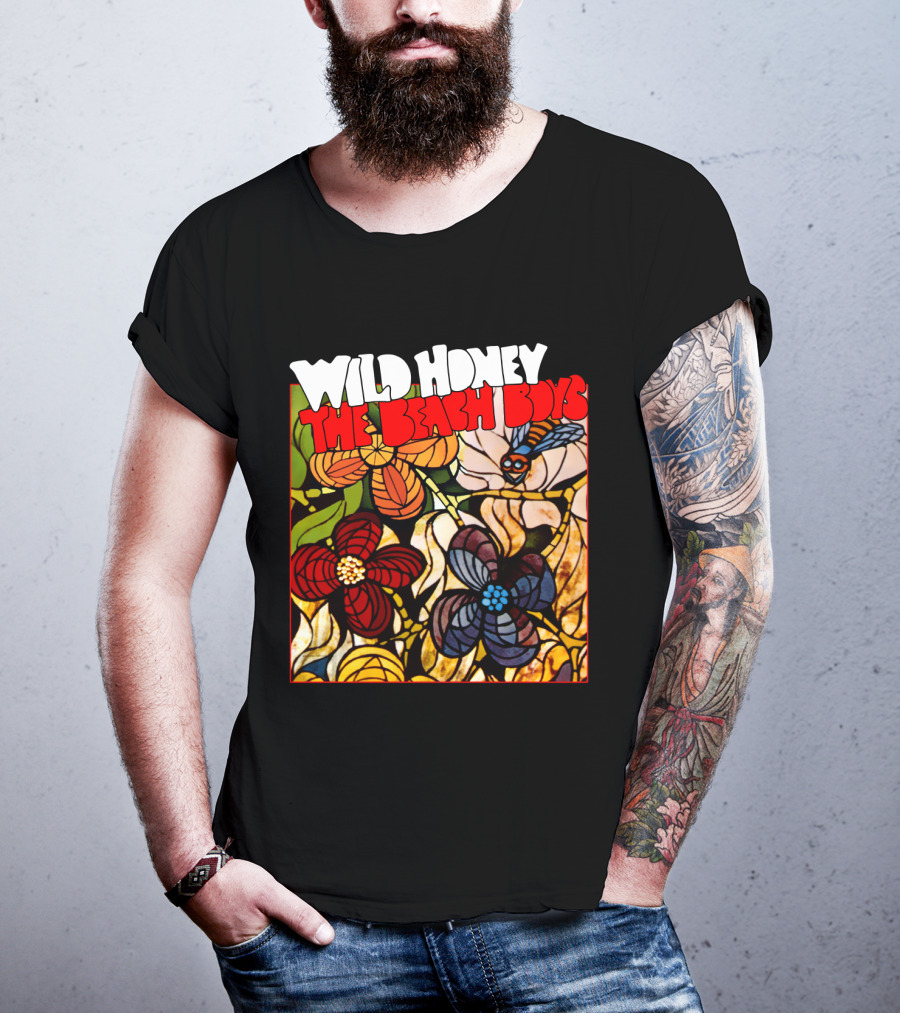Wild Honey The Beach Boys Flowers And Bee Stained Glass Style T-Shirt
