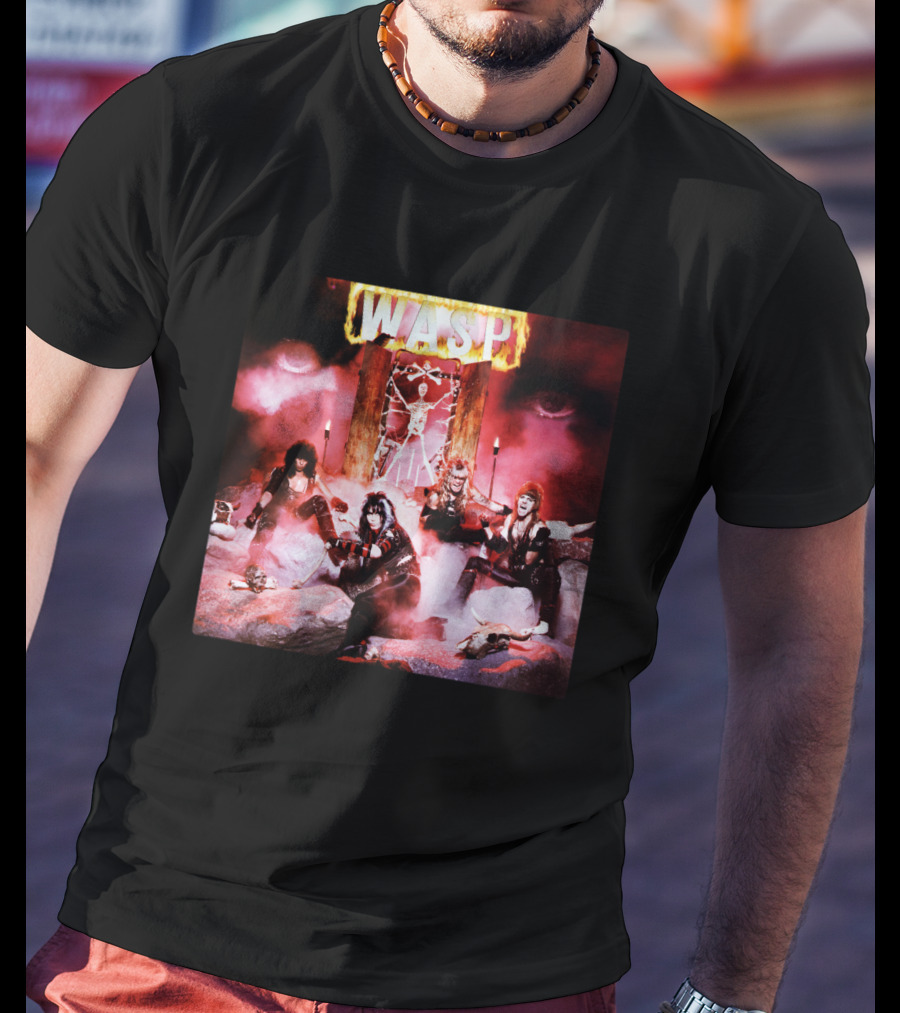 Wasp Burning Cross Skull Imagery Band Poster T-Shirt