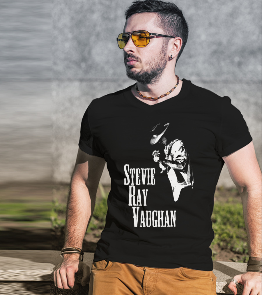 Stevie Ray Vaughan Black And White Silhouette T-Shirt