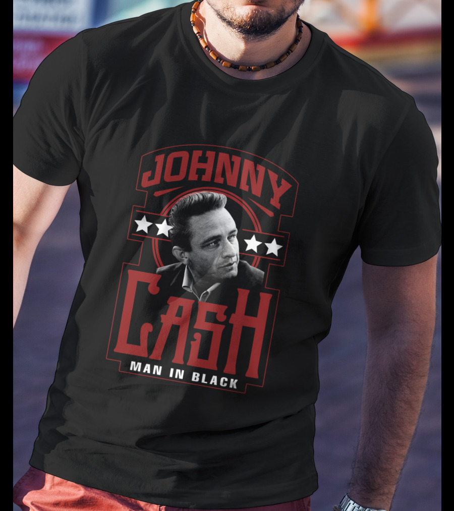 Johnny Cash Man In Black Stars Retro Style T-Shirt